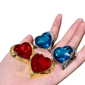 Vintage heart crystal earrings retro metal court style big love stud jewelry for women