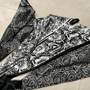 Women Fashion Satin Paisley Triangle Scarf Vintage Printed Layering Half Skirt Belt Wrap Casual Accessory