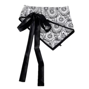 Women vintage sun print irregular triangle scarf black satin tie wrap skirt fashion decorative belt