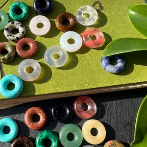 Natural gemstone donut pendants 15mm DIY jewelry making accessories crystal charms