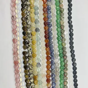 Natural stone heart gemstone loose beads DIY jewelry making crystal agate love shape accessories.