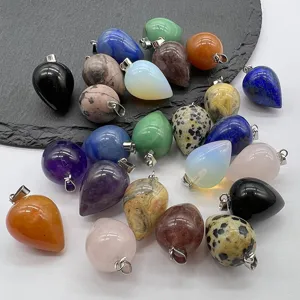 Natural gemstone teardrop pendants wholesale, mixed crystal stone charms with metal bails.