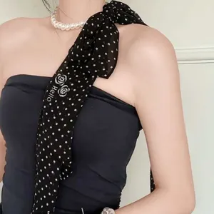 Chic black polka dot scarf stylish long ribbon necktie elegant floral print women accessory