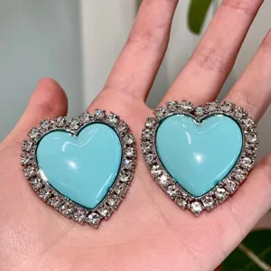Superbes boucles d'oreilles cœur bleu strass style vintage métal argenté bijoux mode