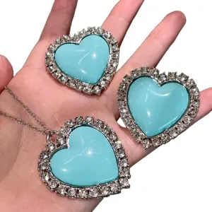 Ensemble colliers boucles d'oreilles strass cœur bleu bijoux cristal scintillants