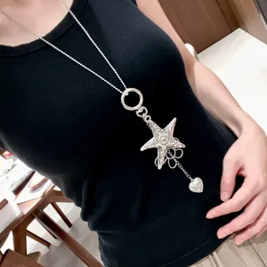 Y2K star pendant long necklace sweet cool style silver sweater chain fashion jewelry accessory