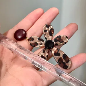 Leopard print flower drop earrings for women unique acrylic statement jewelry size display