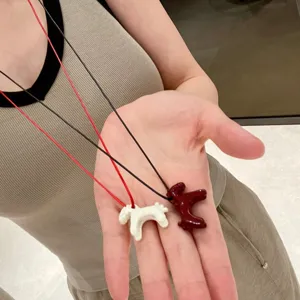 Cute enamel 3d little horse pendant necklace sweet stylish choker sweater chain jewelry for women