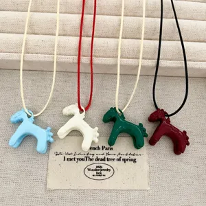 Colorful enamel 3D horse pendant necklace cute choker sweater chain fashion jewelry for women