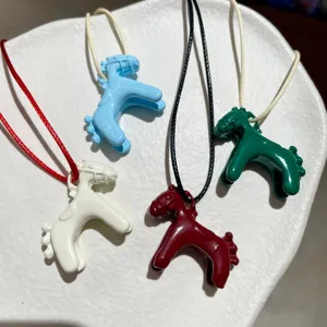 Colorful enamel 3D pony pendant necklace cute childish choker sweater chain accessories