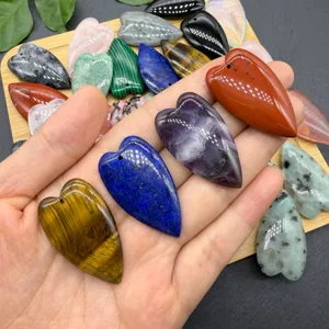 Natural crystal gemstone heart pendants assorted colors DIY jewelry making supplies 40mm