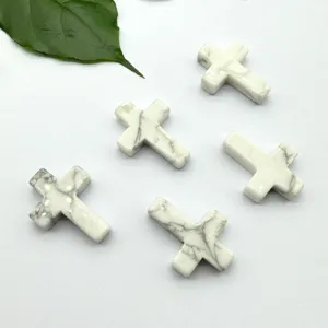 Natuurlijke witte steen kruis hanger kralen 30x22mm geboord sieraden accessoires DIY deel.
