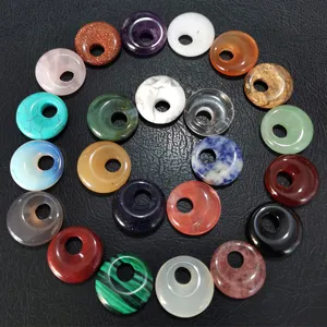 Colorful natural crystal agate semi-precious stone donut pendant DIY jewelry making accessories.
