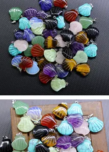 Natürlicher Stein Kristall geschnitzte Muschel Anhänger 20mm Tigerauge Rosenquarz Schmuck