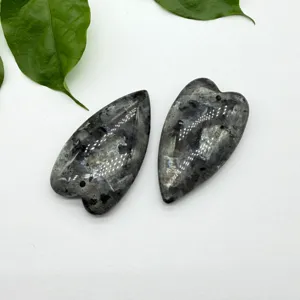 Natural labradorite heart shaped crystal stone pendant for DIY jewelry making detail view.