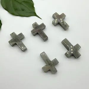 Natuurlijke kristal edelsteen kruis hanger detailweergave 30x22mm voor sieraden DIY.