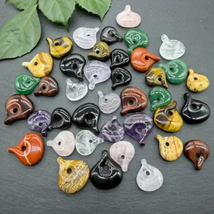 Natural Stone Water Drop Pendant Amethyst Tiger Eye Peace Buckle Charms For DIY Necklace Handmade Jewelry Making Accessories