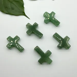 Natuurlijke groene aventurijn jade kruis hanger kraal DIY sieraden accessoires 5st