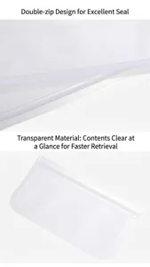 Transparentes EVA-Frischhaltetaschen-Detail zeigt doppelten Verschluss und klares Design.