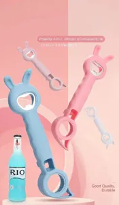 Schattige 4-in-1 konijn flesopener, antislip keukenrekwisiet voor bier en conservenblikken.