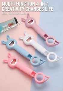 Multifunctionele 4-in-1 schattige konijn flesopener, antislip keukenhandgereedschap.