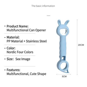Leuke konijn multifunctionele flesopener, PP en roestvrij staal materiaal, duurzame pottenopener.