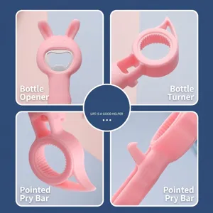 Multifunctionele 4-in-1 schattige konijn flesopener, handige roze antislip blikopener.