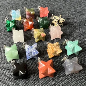 Merkaba Stern Kristall Edelstein Anhänger, Reiki Heilung heilige Geometrie Halskette Detail.