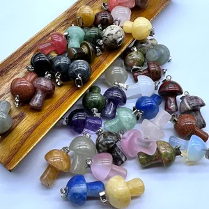 Natural crystal stone mini mushroom pendant gemstone charm for DIY jewelry making decoration