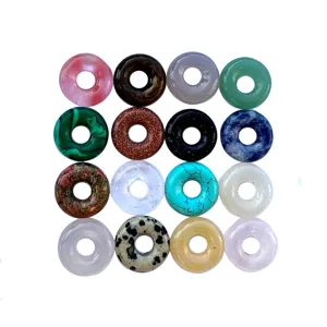 16pcs natural gemstone donut beads 15mm mix colors round pendant for DIY jewelry making earrings