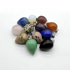 Natural stone crystal teardrop pendant mixed gemstone charm jewelry making accessories item