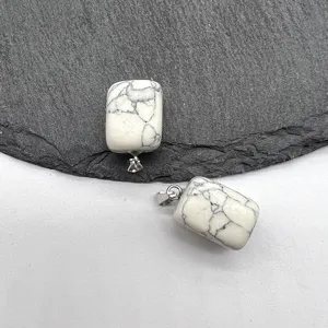 Natural white turquoise stone rectangular pendant with silver bail for fashion jewelry making