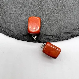 Natural Red Agate Crystal Small Square Pendant Necklace Jewelry Detail Shot
