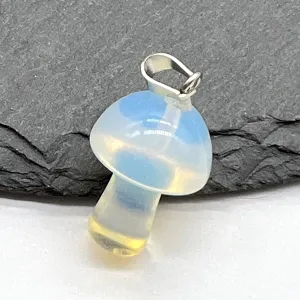 Mini crystal mushroom pendant opalite stone DIY jewelry charm detail view for necklace making.