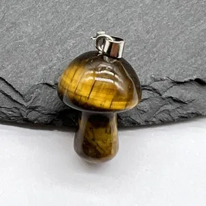 Natural Tiger Eye Stone Mushroom Pendant 2CM Mini Crystal Gemstone DIY Necklace Charm Detail