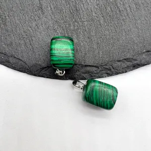 Green malachite small square pendant necklace gemstone jewelry minimalist style accessory
