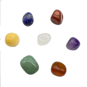 Natural tumbled crystal stones set, 7 irregular chakra healing gemstones for decor.