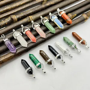 Ciondolo a colonna esagonale in pietra naturale, accessori per collana in cristallo di quarzo.