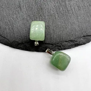 Natural green crystal stone pendant square shape detail shot for necklace making DIY