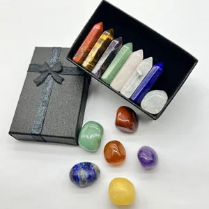 Natural Crystal Healing Stones Hexagonal Wands And Irregular Tumbled Minerals With Black Gift Package