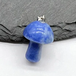 Blue crystal stone mushroom pendant fine detail close up natural gemstone DIY jewelry charm