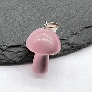 Natural Rose Quartz Mushroom Pendant Crystal Stone Carved Charm DIY Jewelry Detail Close-Up