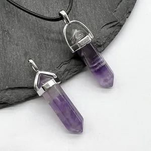 Ciondolo Collana Colonna Esagonale Cristallo Ametista Naturale Moda Gioielli Regalo