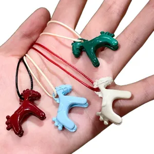 Colorful enamel cute 3D horse pendant necklace choker sweet fashion jewelry for women girls