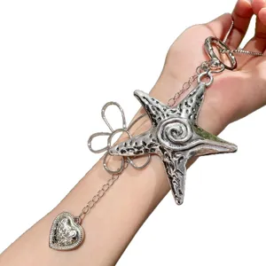 Y2K Sweet Cool Star Flower Metal Necklace Unique Pentagram Bag Charm Keychain Chic