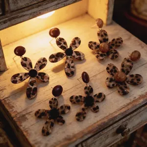 Leopard print flower stud earrings, unique vintage design, elegant exaggerated ear jewelry.