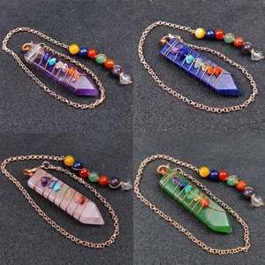 Natural Crystal Stone Arrow Shape Wire Wrapped Chakra Pendulum Pendant Necklace With Chain Yoga Healing Jewelry