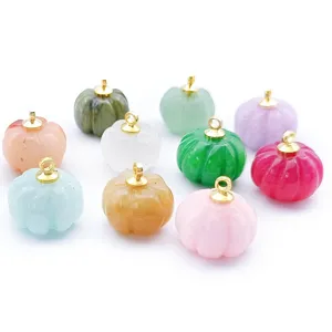 Colorful carved jade pumpkin crystal pendants charms for DIY handmade necklace earrings making.