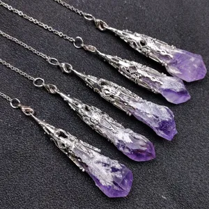 Natural Amethyst Crystal Cluster Pendant Necklace Irregular Raw Stone Healing Crystal Pendulum Jewelry