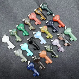Heart shaped key crystal pendant natural stone agate gemstone jewelry necklace charm bulk wholesale